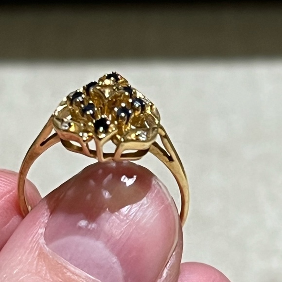 14K Solid Gold Blue Sapphire & Diamond Ring Size 7 - Picture 7 of 10